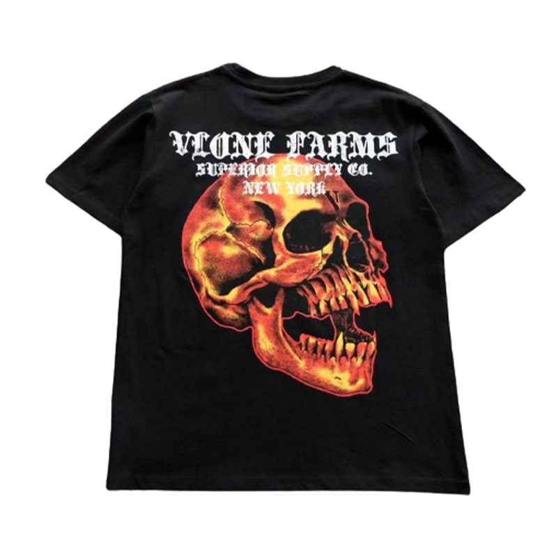 Vlone Farms Fire Skull Graphic Short Sleeve T‑Shirt