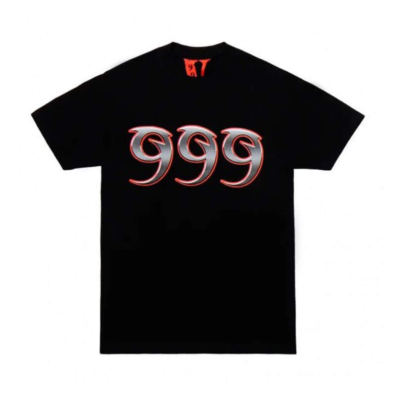 Vlone 999 Metallic Red Outline Graphic Short Sleeve T‑Shirt