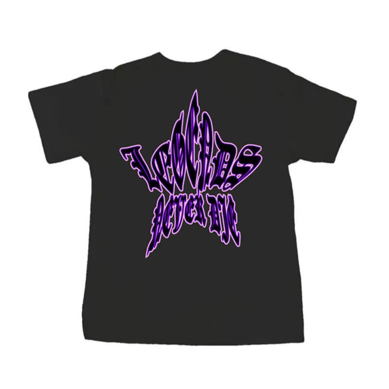 Vlone Purple Star Gothic Letter Graphic Short Sleeve T‑Shirt