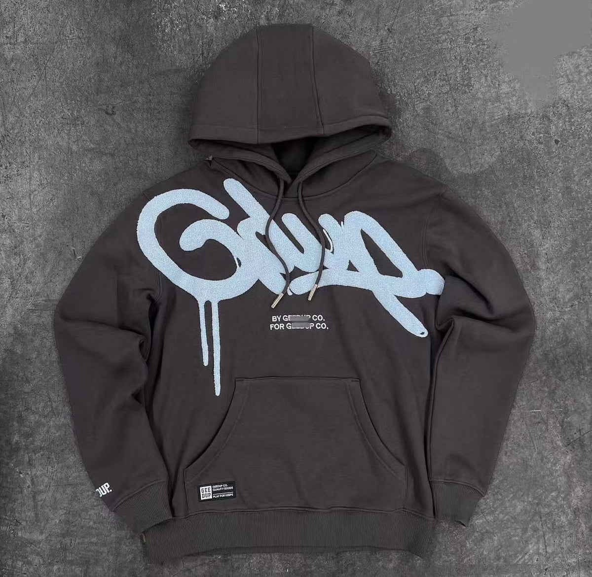 Geedup Dark Gray Light Blue Graffiti Logo Hoodie