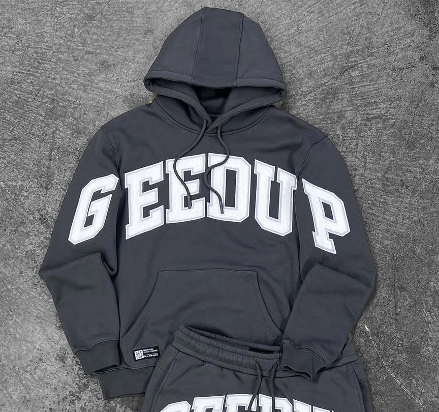 Geedup Dark Gray White Arch Logo Hoodie