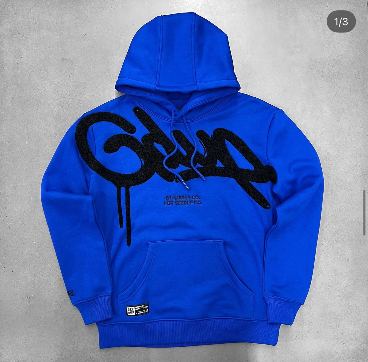 Geedup Royal Blue Black Graffiti Logo Hoodie