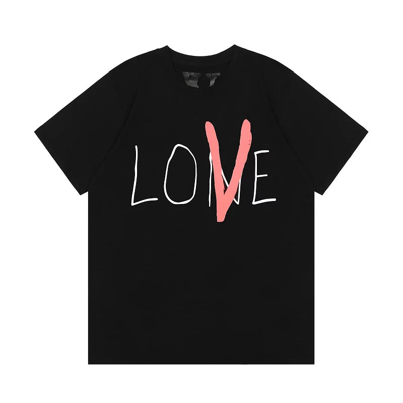 Vlone Love Pink V Hand‑Drawn Graphic Short Sleeve T‑Shirt