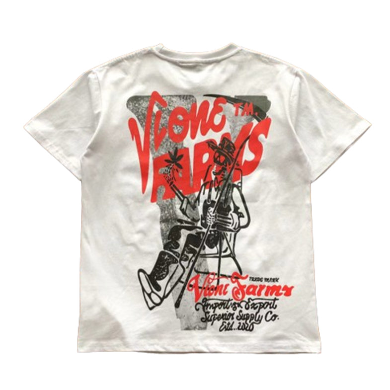 Vlone Farms Retro Figure Graphic White Short Sleeve T‑Shirt