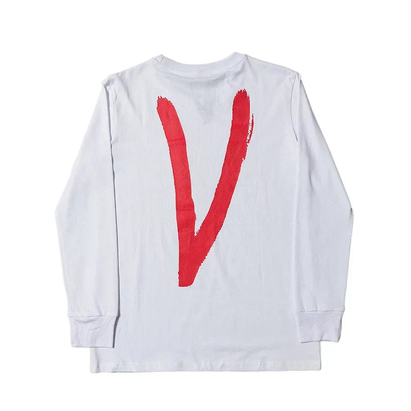 Vlone Back Big Red V Logo White Long Sleeve T‑Shirt