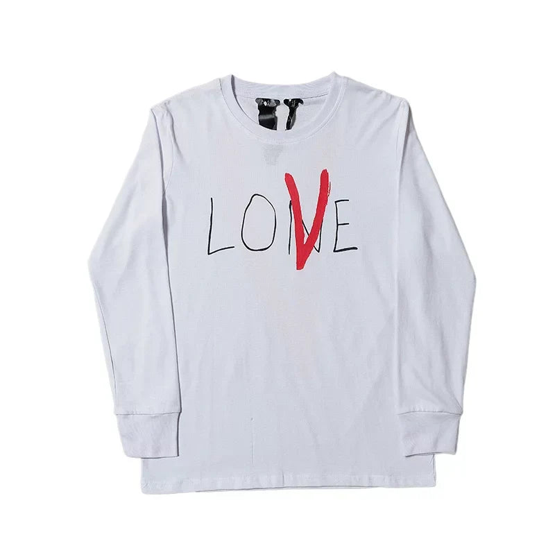 Vlone Back Big Red V Logo White Long Sleeve T‑Shirt