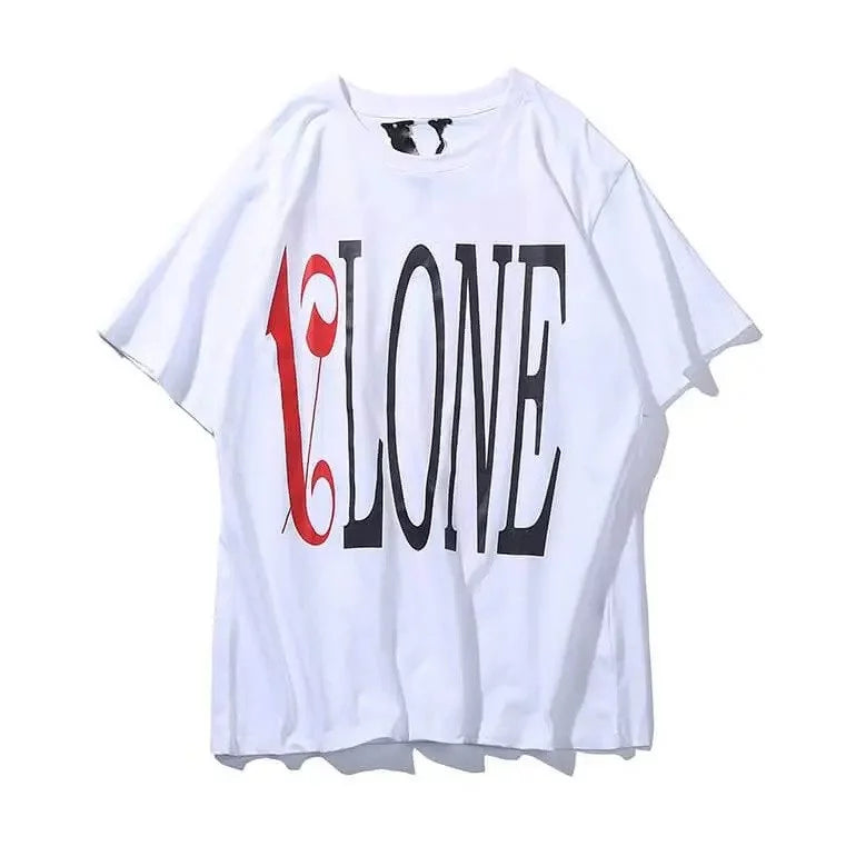 Vlone Red Curved V Logo White Short Sleeve T‑Shirt