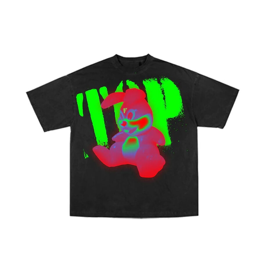 Vlone Neon Glitch Bunny Graphic Oversized Short Sleeve T‑Shirt